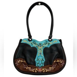 Oovoo Leather and Silk Shoulder Bag Western Boho